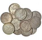 15 monedas de 5 pesetas: Alfonso XII (9) y Alfonso XIII (6). BC+/MBC-.