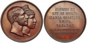 Medalla. Boda de Alfonso XII y María Cristina. 1879. Bronce 71 mm. Grabador: G. Sellan. MPN-863. Pequeñas marcas. EBC.