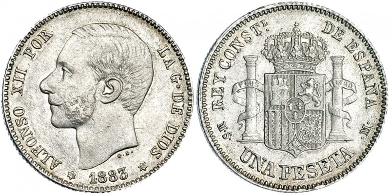 Peseta. 1883 *18-83. Madrid. MSM. VII-60. EBC-. Escasa.