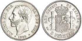 2 pesetas. 1882 *18-82. Madrid. MSM. VII-72. B.O. Pequeñas marcas. SC.