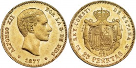 25 pesetas. 1877. Madrid. DEM. VII-104. Golpecito. EBC+.