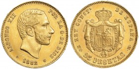 25 pesetas. 1882 *18-82. Madrid. MSM. VII-111. Rayita en el anv. EBC.