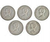 5 monedas de 5 pesetas. 1891 *18-91. Madrid. PGM. VII-182. MBC+.