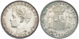 20 centavos de peso. 1895. Puerto Rico. PGV. VII-170. Pequeñas marcas. EBC-.
