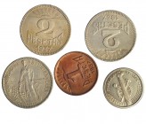 Asturias y León. 1937. 50 céntimos, peseta y 2 pesetas (3). VII-232, 233 y 234 (3). Total 5 monedas. De MBC a EBC-.
