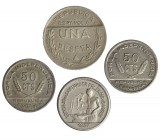 Santander, Palencia y Burgos. 1937. Peseta, 50 céntimos PJR, 50 céntimos sin letras (2). Total 4 monedas.