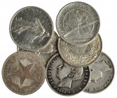 7 monedas módulo peseta. 1862 a 1965. Cuba, 20 céntimos, 1948; Grecia, dracma 1873; Francia: Franco, 1915; Portugal, 200 reis, 1862; San Marino, 5 lir...