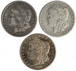 ESTADOS UNIDOS DE AMÉRICA. Lote de 3 monedas de 1 dólar. 1878, 1880 S. y 1904. De BC+ a EBC.