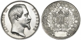 FRANCIA. Medalla conmemorativa de la Exposición Universal de París. 1855. AR 59,5 mm. Grabador: Albert Barre. Finas rayitas en el anv. EBC/EBC+.