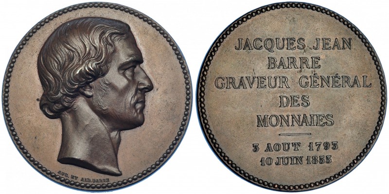 FRANCIA. Medalla conmemorativa de la muerte de J. J. Barre. 1855. AE 60 mm. Grab...