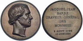 FRANCIA. Medalla conmemorativa de la muerte de J. J. Barre. 1855. AE 60 mm. Grabada por sus hijos Augusto y Alberto Barre. SC.