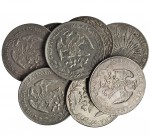 MÉXICO. Lote de 8 monedas de 8 reales, “resplandores”. Guanajuato (5): 1837, 1876, 1894 (3); México, 1878; Zacatecas (2), 1892 y 1896. MBC+/EBC.