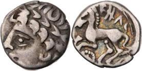 GALLIEN ALLOBROGES
 AR-Drachme 100-85 v. Chr. Vs.: Kopf des Apollon n. l., Rs.: IAZVS, Pferd n. l., unten Rad Depeyrot I, 71; DT 3054; LT 2904. 2.33 ...