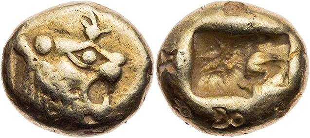LYDIEN KÖNIGREICH
Alyattes, 610-561 v. Chr. EL-Trite Sardeis Vs.: Löwenkopf mit...