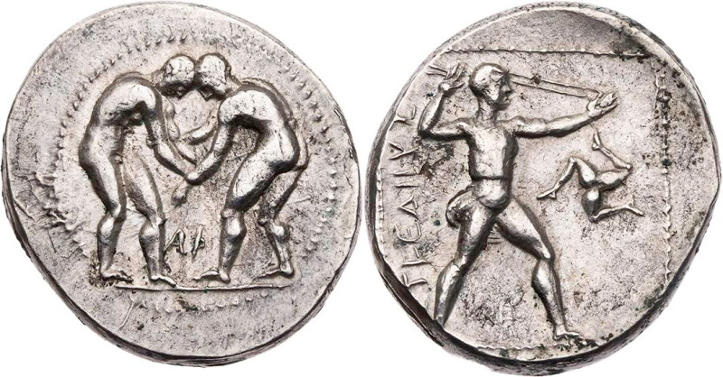 PAMPHYLIEN ASPENDOS
 AR-Stater 370-300 v. Chr., unter Aph(...) Vs.: zwei Ringer...