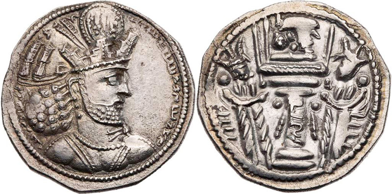 SASANIDEN
Shapur II., 309-379 n. Chr. AR-Drachme Mzst. IX ("Kabul") Vs.: Büste ...