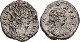 ÄGYPTEN ALEXANDRIA
Nero, 54-68 n. Chr. BI-Tetradrachme 66/67 n. Chr. (= Jahr 13) Vs.: Büste mit Ägis und Strahlenkrone n. r., Rs.: drapierte Büste de...