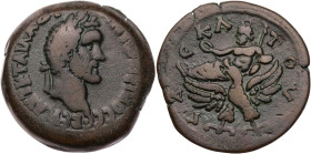 ÄGYPTEN ALEXANDRIA
Antoninus Pius, 138-161 n. Chr. AE-Drachme 146/147 n. Chr. (= Jahr 10) Vs.: Kopf mit Lorbeerkranz n. r., Rs.: Zeus lagert mit Pate...