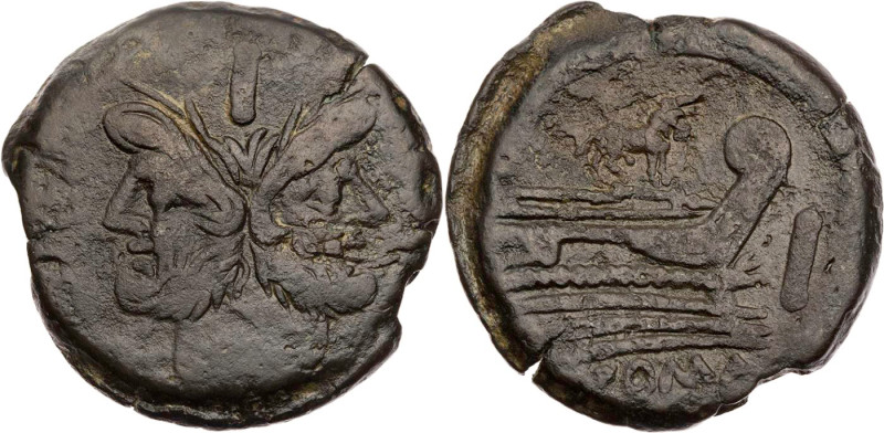 RÖMISCHE REPUBLIK
Anonym, 169-158 v. Chr. AE-As Rom Vs.: bärtiger Ianuskopf mit...
