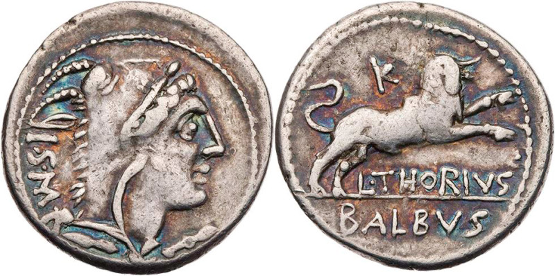 RÖMISCHE REPUBLIK
L. Thorius Balbus, 105 v. Chr. AR-Denar Rom Vs.: Kopf der Iun...