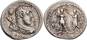 RÖMISCHE REPUBLIK
P. Cornelius Lentulus Marcellinus, 100 v. Chr. AR-Denar Rom Vs.: Büste des Hercules mit Löwenfell und Keule von hinten gesehen n. r...