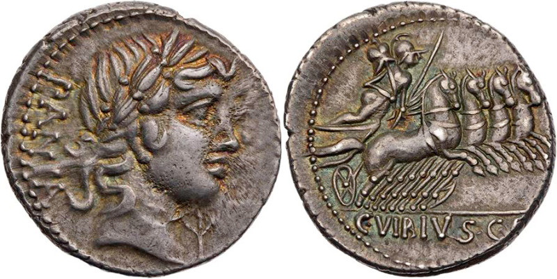 RÖMISCHE REPUBLIK
C. Vibius C.f. Pansa, 90 v. Chr. AR-Denar Rom Vs.: PANSA, Kop...