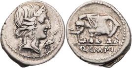 RÖMISCHE REPUBLIK
Q. Caecilius Metellus Pius, 81 v. Chr. AR-Denar Mzst. in Norditalien Vs.: Kopf der Pietas mit Diadem n. r., davor Storch n. r., Rs....
