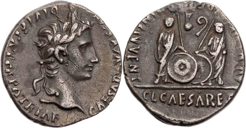 RÖMISCHE KAISERZEIT
Augustus, 27 v.-14 n. Chr. AR-Denar 2/1 v. Chr. Lugdunum Vs...