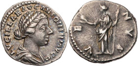 RÖMISCHE KAISERZEIT
Lucilla, Gemahlin des Lucius Verus, 161-169 n. Chr. AR-Denar 161-162 n. Chr. Rom Vs.: LVCILLAE AVG ANTONINI AVG F, drapierte Büst...