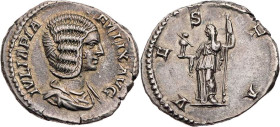 RÖMISCHE KAISERZEIT
Iulia Domna, Mutter des Caracalla, 211-217 n. Chr. AR-Denar 211-215 n. Chr. Rom Vs.: IVLIA PIA FELIX AVG, drapierte Büste n. r., ...