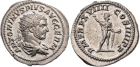 RÖMISCHE KAISERZEIT
Caracalla, 198-217 n. Chr. AR-Antoninian 216 n. Chr. Rom Vs.: ANTONINVS PIVS AVG GERM, drapierte Büste mit Strahlenkrone n. r., R...