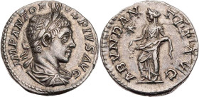 RÖMISCHE KAISERZEIT
Elagabal, 218-222 n. Chr. AR-Denar 220-221 n. Chr. Rom Vs.: IMP ANTONINVS PIVS AVG, drapierte Büste mit Lorbeerkranz n. r., Rs.: ...