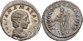 RÖMISCHE KAISERZEIT
Iulia Mamaea, Mutter des Severus Alexander, 222-235 n. Chr. AR-Denar 222 n. Chr. Rom Vs.: IVLIA MAMAEA AVG, drapierte Büste n. r....