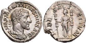 RÖMISCHE KAISERZEIT
Maximinus Thrax, 235-238 n. Chr. AR-Denar 235/236 n. Chr. Rom Vs.: IMP MAXIMINVS PIVS AVG, gepanzerte und drapierte Büste mit Lor...