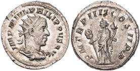 RÖMISCHE KAISERZEIT
Philippus I. Arabs, 244-249 n. Chr. AR-Antoninian 247 n. Chr. Rom Vs.: IMP M IVL PHILIPPVS AVG, gepanzerte und drapierte Büste mi...