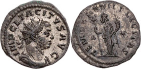 RÖMISCHE KAISERZEIT
Tacitus, 275-276 n. Chr. BI-Antoninian 7. Emission, Mai - Juni 276 n. Chr. Lugdunum, 4. Offizin Vs.: IMP CL TACITVS AVG, gepanzer...
