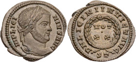 RÖMISCHE KAISERZEIT
Licinius I., 308-324 n. Chr. AE-Follis 320-321 n. Chr. Ticinum, 2. Offizin Vs.: IMP LICI-NIVS AVG, Kopf mit Lorbeerkranz n. r., R...