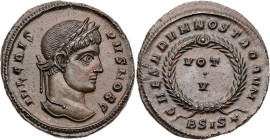 RÖMISCHE KAISERZEIT
Crispus Caesar, 317-326 n. Chr. AE-Follis 320-321 n. Chr. Siscia, 2. Offizin Vs.: IVL CRIS-PVS NOB C, Kopf mit Lorbeerkranz n. r....