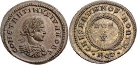 RÖMISCHE KAISERZEIT
Constantinus II. Caesar, 317-337 n. Chr. AE-Follis 321 n. Chr. Aquileia, 3. Offizin Vs.: CONSTANTINVS IVN NOB C, gepanzerte Büste...