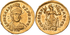 RÖMISCHE KAISERZEIT
Arcadius, 383-408 n. Chr. AV-Solidus 395-402 n. Chr. Constantinopolis, 7. Offizin Vs.: D N ARCADI-VS P F AVG, gepanzerte Büste mi...