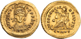 RÖMISCHE KAISERZEIT
Theodosius II., 402-450 n. Chr. AV-Solidus 441-450 n. Chr. Constantinopolis, 7. Offizin Vs.: D N THEODOSI-VS P F AVG, gepanzerte ...