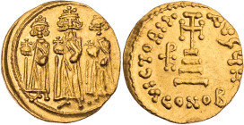 BYZANZ
Heraclius, Heraclius Constantinus und Heraclonas, 638-641. AV-Solidus 638/9-641 Constantinopolis, 8. Offizin Vs.: Heraclius, Heraclius Constan...