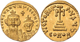 BYZANZ
Constans II. mit Constantinus IV., 654-659. AV-Solidus 654-659 Constantinopolis, 6. Offizin Vs.: d N CONSTANTINUS C CONSTA, drapierte Büsten m...