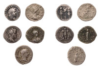 Lot, römische Münzen Denare von Nero, Traianus, Septimius Severus, Plautilla und Iulia Maesa. 5 Stück s-ss, ss