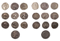 Lot, römische Münzen Denare von Hadrianus, Lucius Verus, Divus Marcus Aurelius, Faustina minor (2), Septimius Severus (2), Caracalla Caesar, Caracalla...