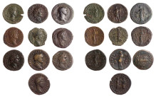 Lot, römische Münzen Asses und Dupondien von Vespasianus, Titus, Domitianus, Traianus, Hadrianus, Marcus Aurelius Caesar, Marcus Aurelius, Lucius Veru...