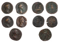 Lot, römische Münzen Sesterzen von Hadrianus, Marcus Aurelius (2), Faustina minor und Iulia Mamaea. 5 Stück meist ss