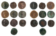 Lot, römische Münzen Sesterzen von Traianus, Hadrianus, Antoninus Pius (2), Faustina maior, Marcus Aurelius, Lucius Verus, Lucilla, Commodus und Gordi...