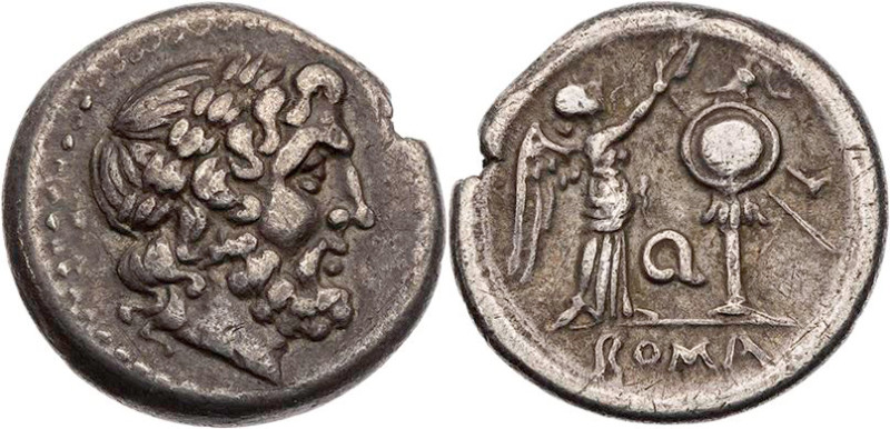 RÖMISCHE REPUBLIK
Anonym, 211-210 v. Chr. AR-Victoriat Mzst. in Apulien Vs.: Ko...