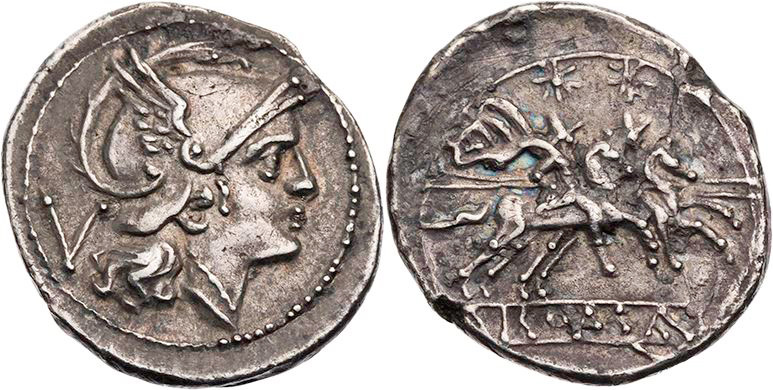 RÖMISCHE REPUBLIK
Anonym, 211-208 v. Chr. AR-Quinar Rom Vs.: Kopf der Roma mit ...